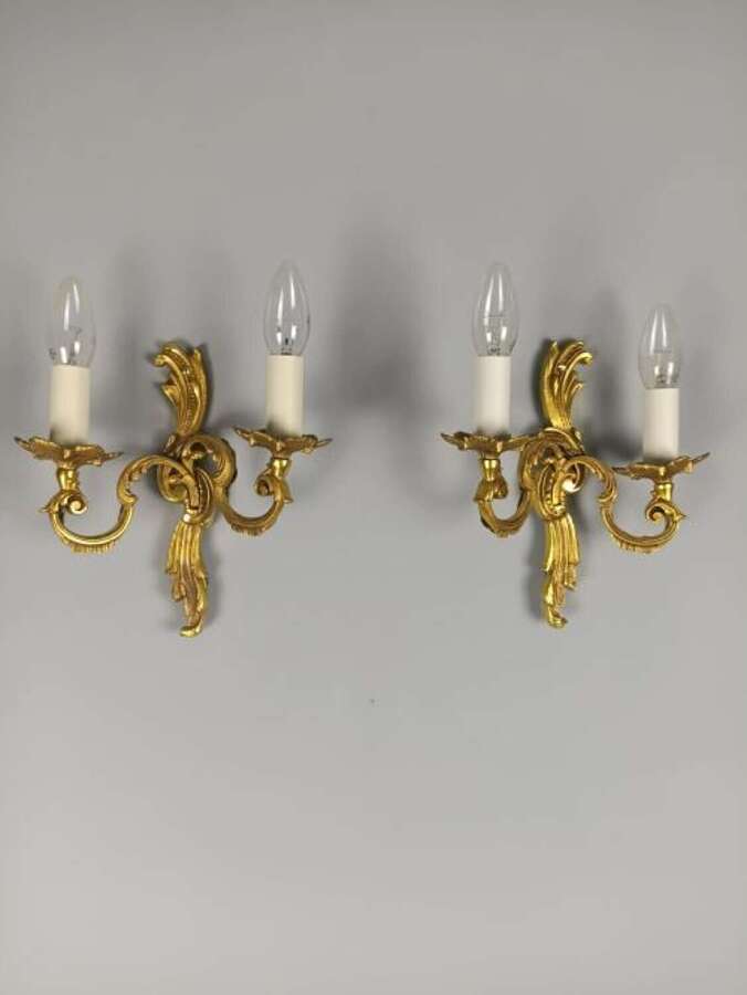 Pair of Gilded Twin Arm Antique Wall Lights