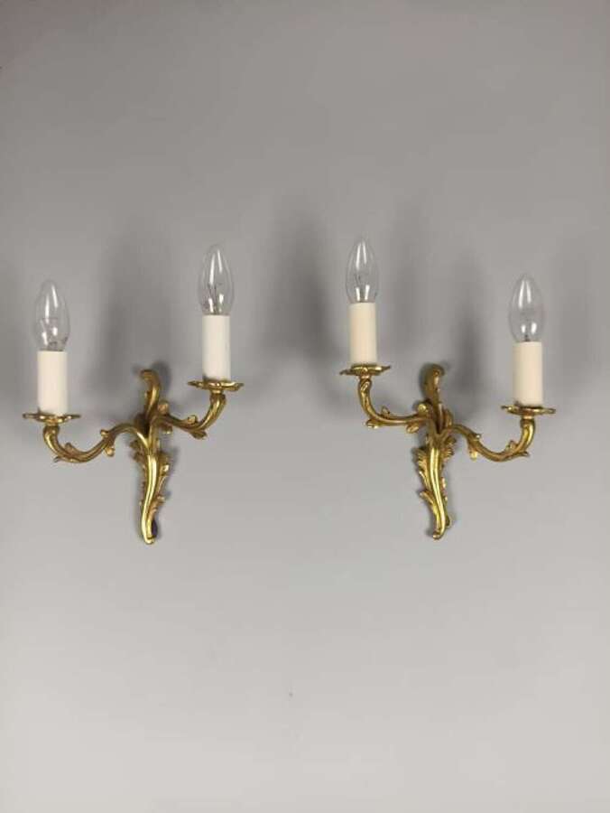 Small Pair Of French Gilt Brass Antique Wall Lights