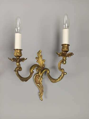Pair of French Antique Twin Arm Rococo Gilded Bronze Wall Lights