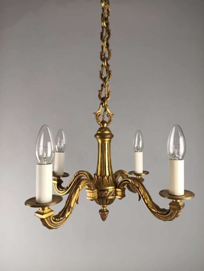 French 4 Light Gilt Bronze Antique Chandelier