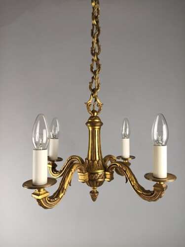 French 4 Light Gilt Bronze Antique Chandelier