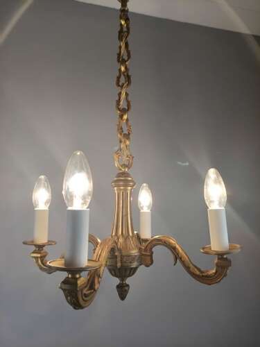 French 4 Light Gilt Bronze Antique Chandelier