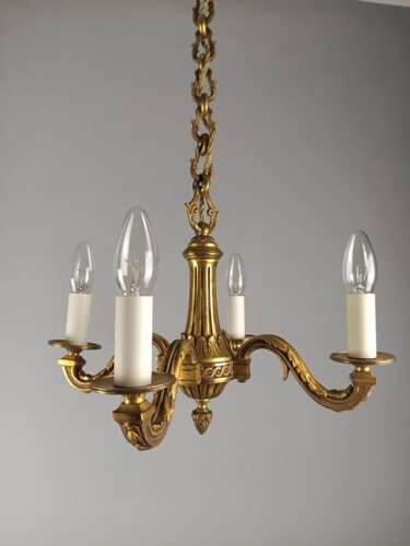 French 4 Light Gilt Bronze Antique Chandelier