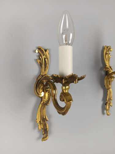 Pair of French Antique Single Arm Gilded Bronze Gilded Bronze Wall Lights