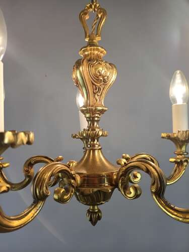 French 5 Light Gilt Bronze Antique Chandelier