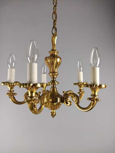 French 5 Light Gilt Bronze Antique Chandelier