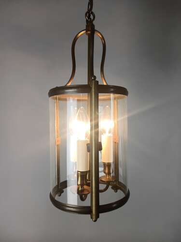 English Convex Gilded Triple Light Hall Lantern