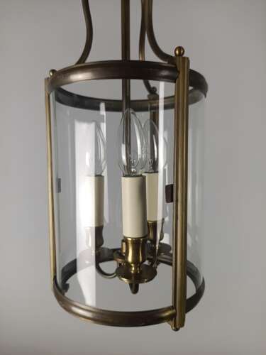 English Convex Gilded Triple Light Hall Lantern