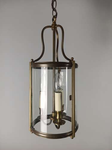 English Convex Gilded Triple Light Hall Lantern