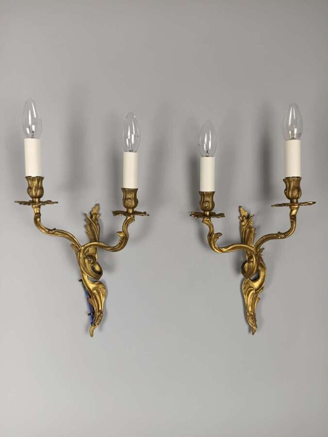 Pair of Gilded Brass Antique Wall Lights
