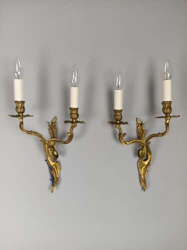 Pair of Gilded Brass Antique Wall Lights