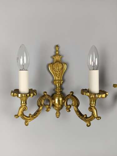 Pair of French Antique Twin Arm Gilded Brass Wall Lights