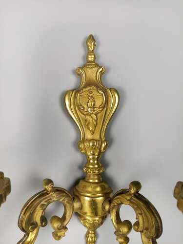 Pair of French Antique Twin Arm Gilded Brass Wall Lights