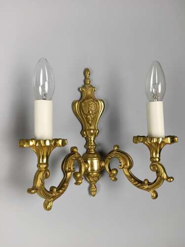 Pair of French Antique Twin Arm Gilded Brass Wall Lights