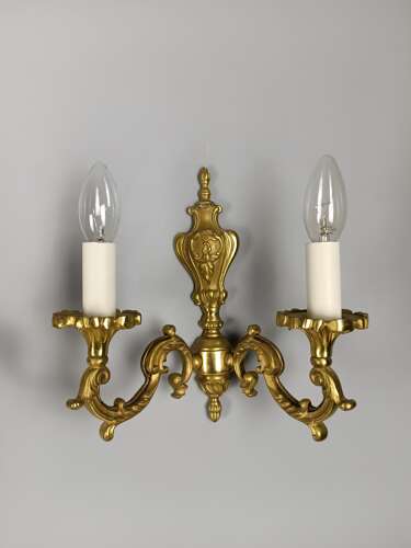 Pair of French Antique Twin Arm Gilded Brass Wall Lights