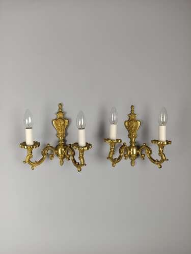 Pair of French Antique Twin Arm Gilded Brass Wall Lights