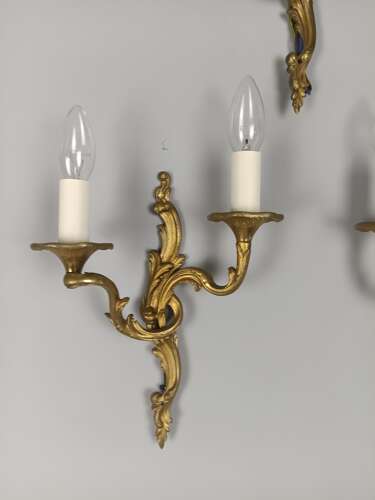 Set of 3 French Antique Twin Arm Gilded Bronze Wall Lights