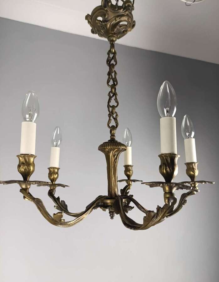 French 5 Light Dark Bronze Antique Chandelier