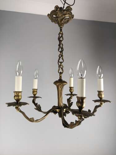 French 5 Light Dark Bronze Antique Chandelier