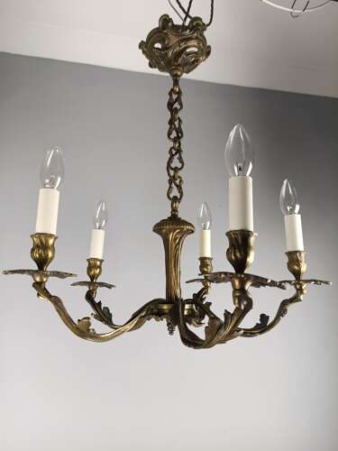 French 5 Light Dark Bronze Antique Chandelier