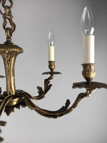 French 5 Light Dark Bronze Antique Chandelier