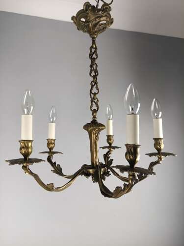 French 5 Light Dark Bronze Antique Chandelier