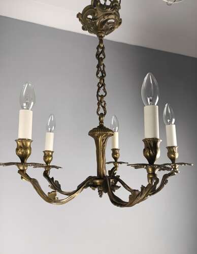 French 5 Light Dark Bronze Antique Chandelier