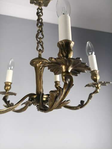 French 5 Light Dark Bronze Antique Chandelier