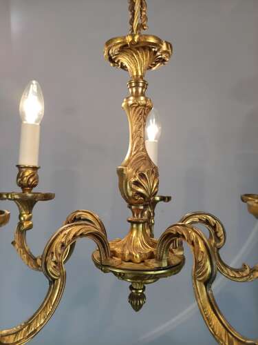 French 5 Light Gilt Bronze Antique Chandelier