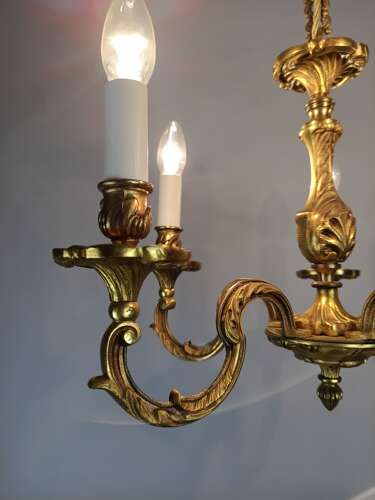 French 5 Light Gilt Bronze Antique Chandelier