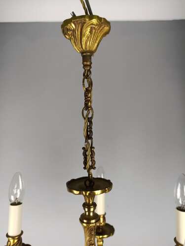 French 5 Light Gilt Bronze Antique Chandelier