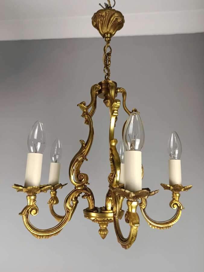 French 5 Light Gilt Bronze Antique Birdcage Chandelier