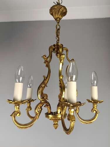 French 5 Light Gilt Bronze Antique Birdcage Chandelier