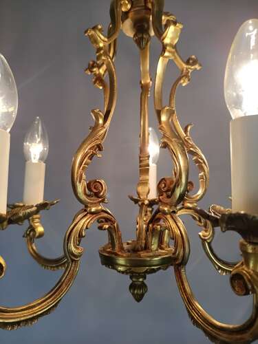 French 5 Light Gilt Bronze Antique Birdcage Chandelier