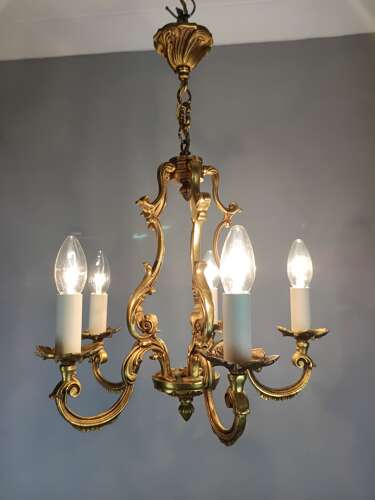 French 5 Light Gilt Bronze Antique Birdcage Chandelier
