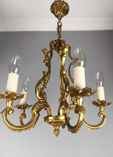 French 5 Light Gilt Bronze Antique Birdcage Chandelier