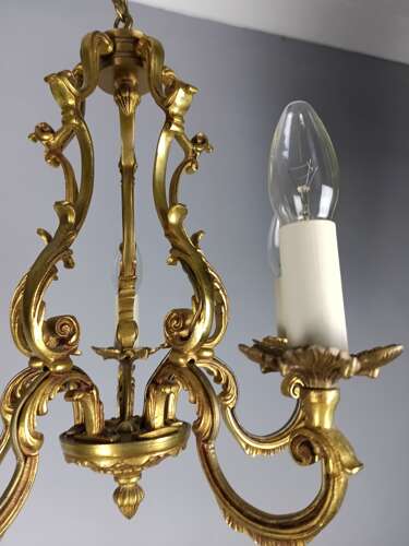 French 5 Light Gilt Bronze Antique Birdcage Chandelier
