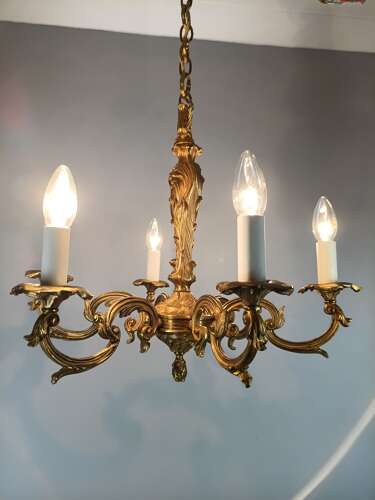 French 6 Light Gilt Bronze Antique Chandelier