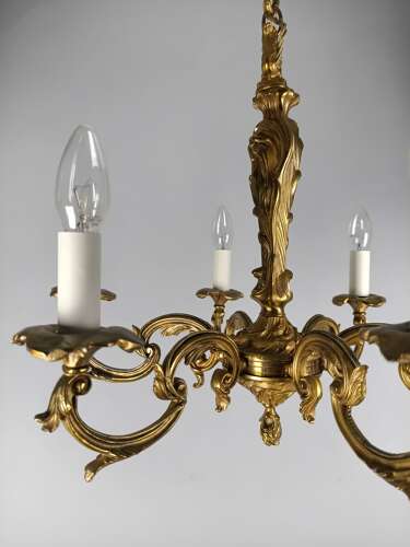 French 6 Light Gilt Bronze Antique Chandelier