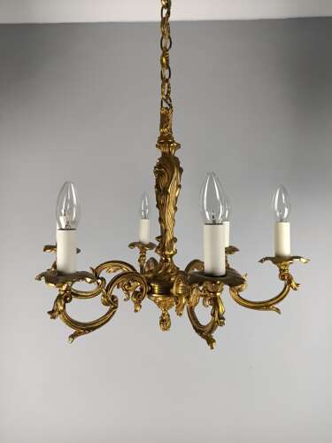 French 6 Light Gilt Bronze Antique Chandelier