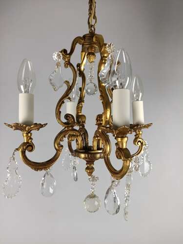 French Gilded & Crystal 4 Light Chandelier