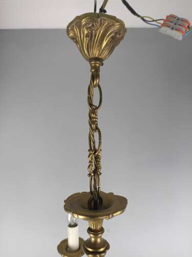 French 5 Light Gilt Brass Antique Chandelier
